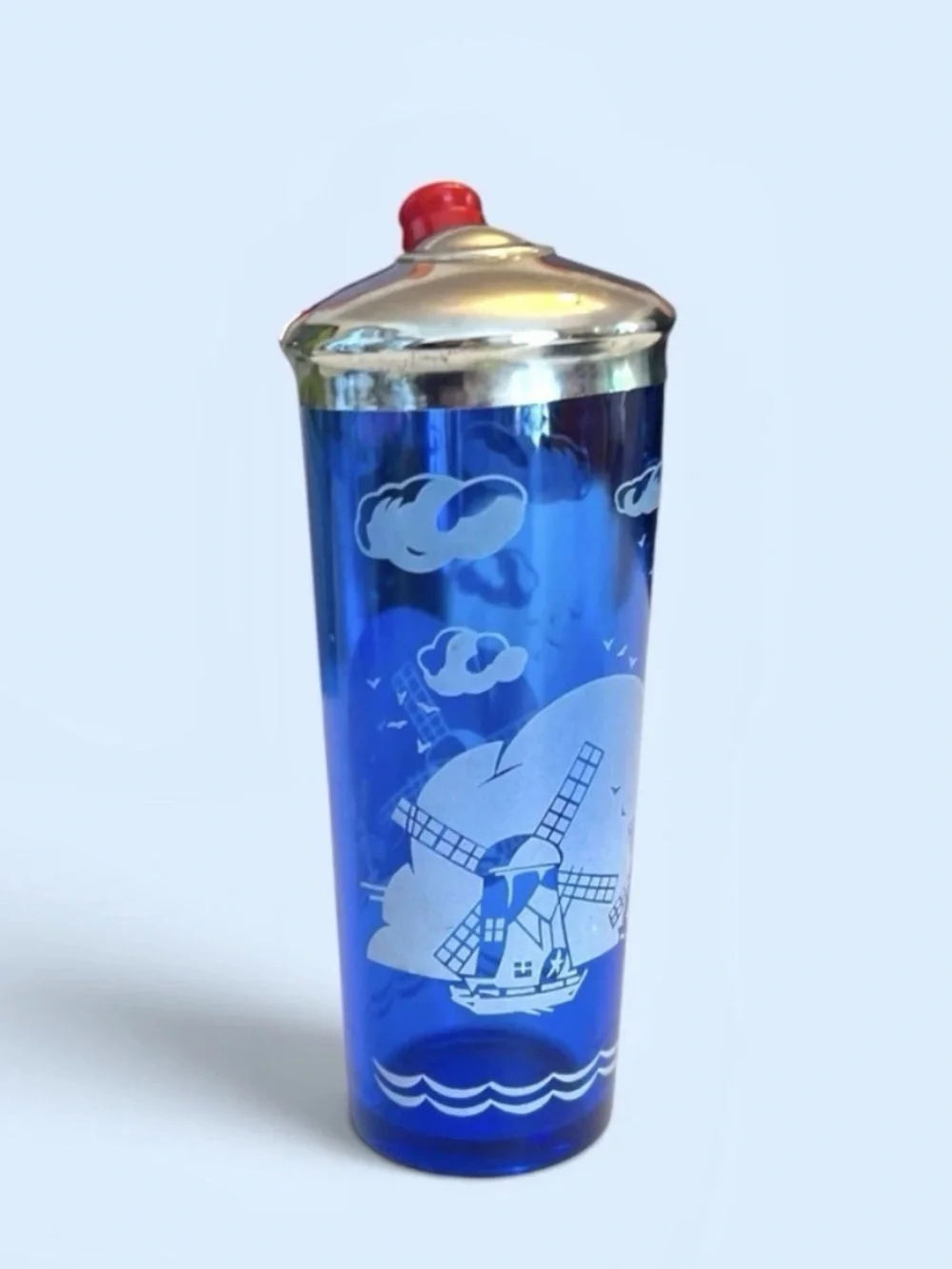 Vintage Hazel-Atlas Art Deco Cobalt Blue Windmill Cocktail Shaker